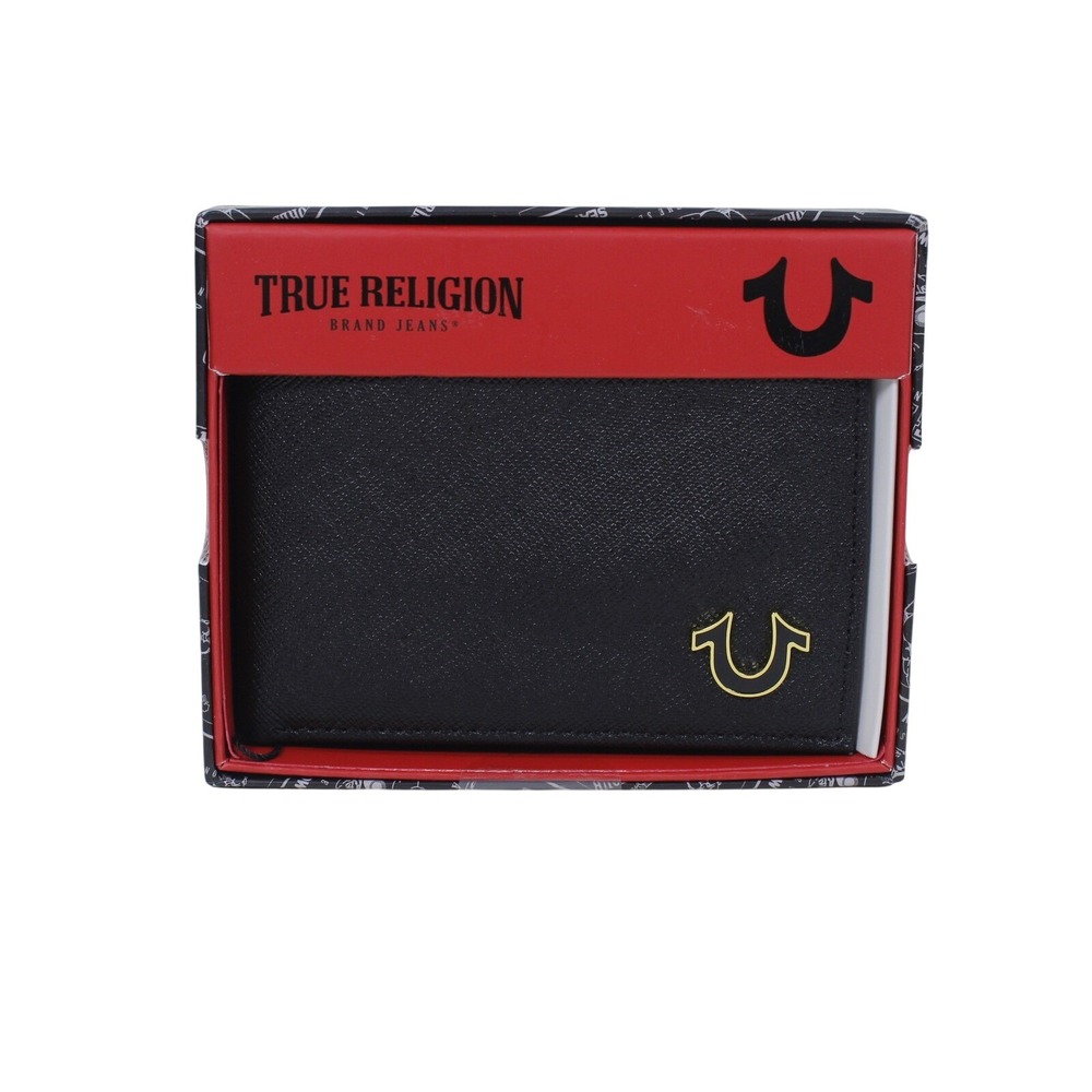 True Religion Brand Jeans Men's Black Bifold RFID Wallet New In Box